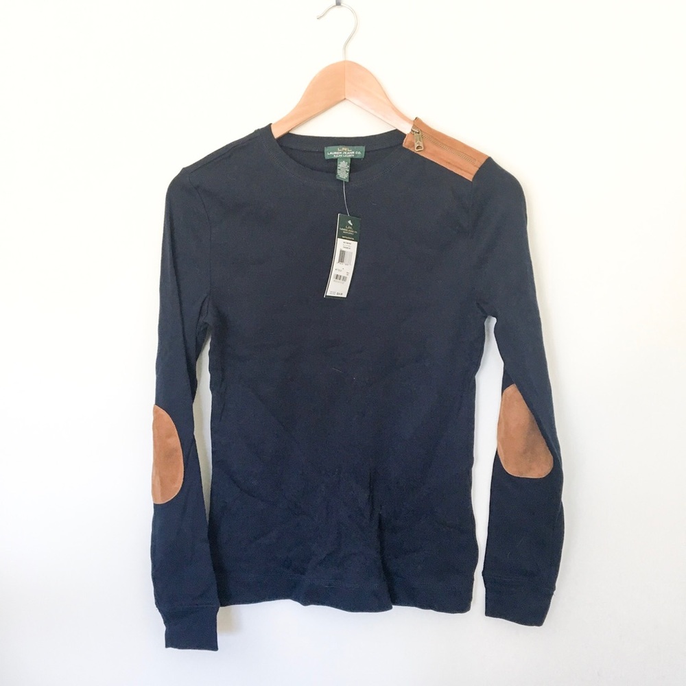 Ralph Lauren NWT long sleeve top suede pads sz S